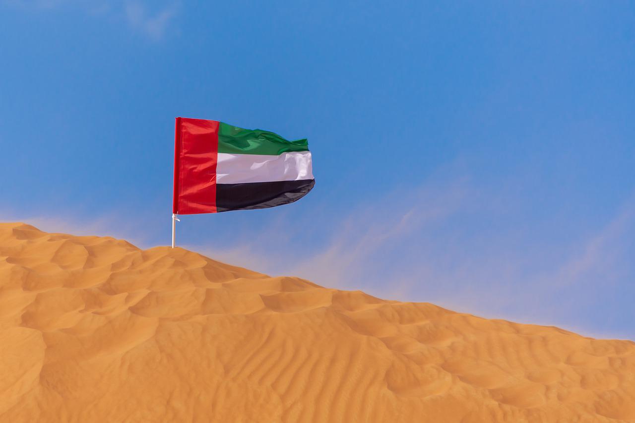 arabic flag on a sand dune